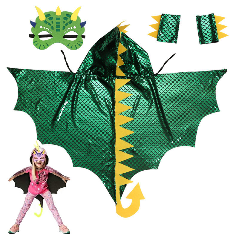 Child Green Dinosaur Cloak wit - Kids Face Mask 评论和价格