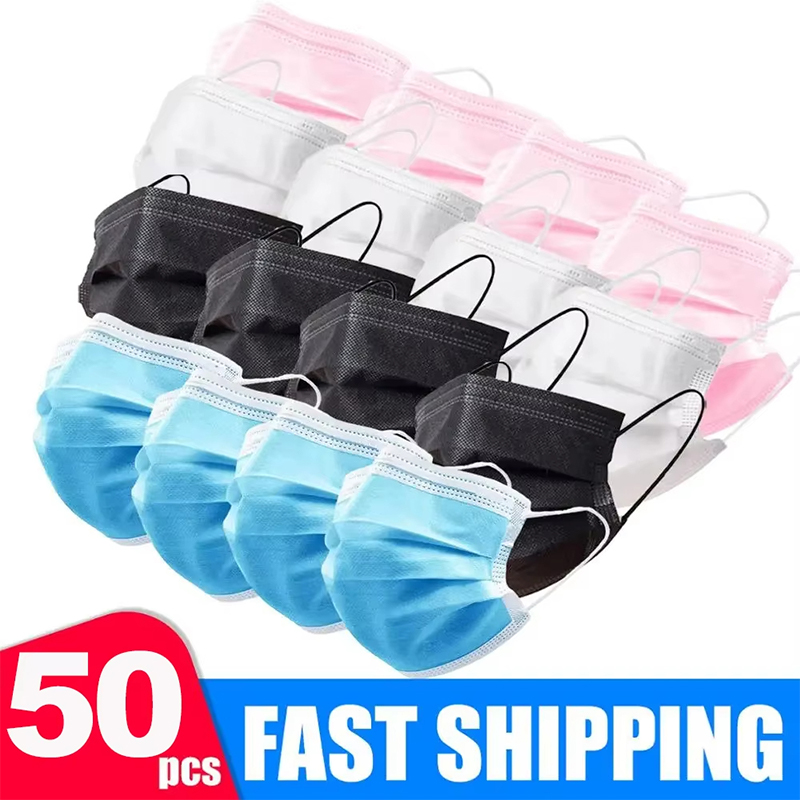 50Pcs 3-layer Mask Face Masks  - Disposable Mask Blue 评论和价格