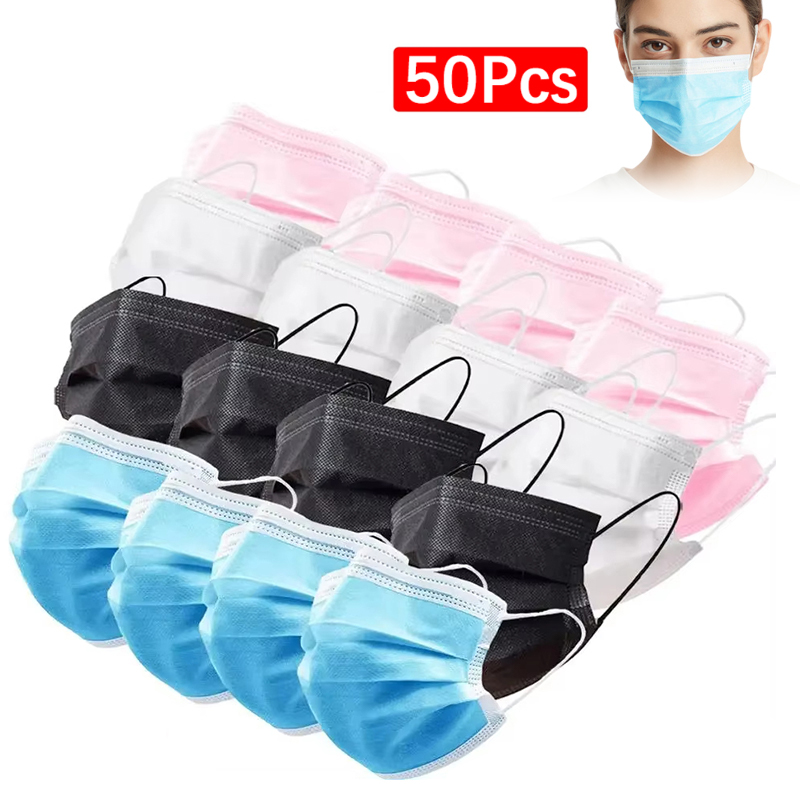 50Pcs 3-layer Mask Face Masks  - Disposable Mask Blue 评论和价格